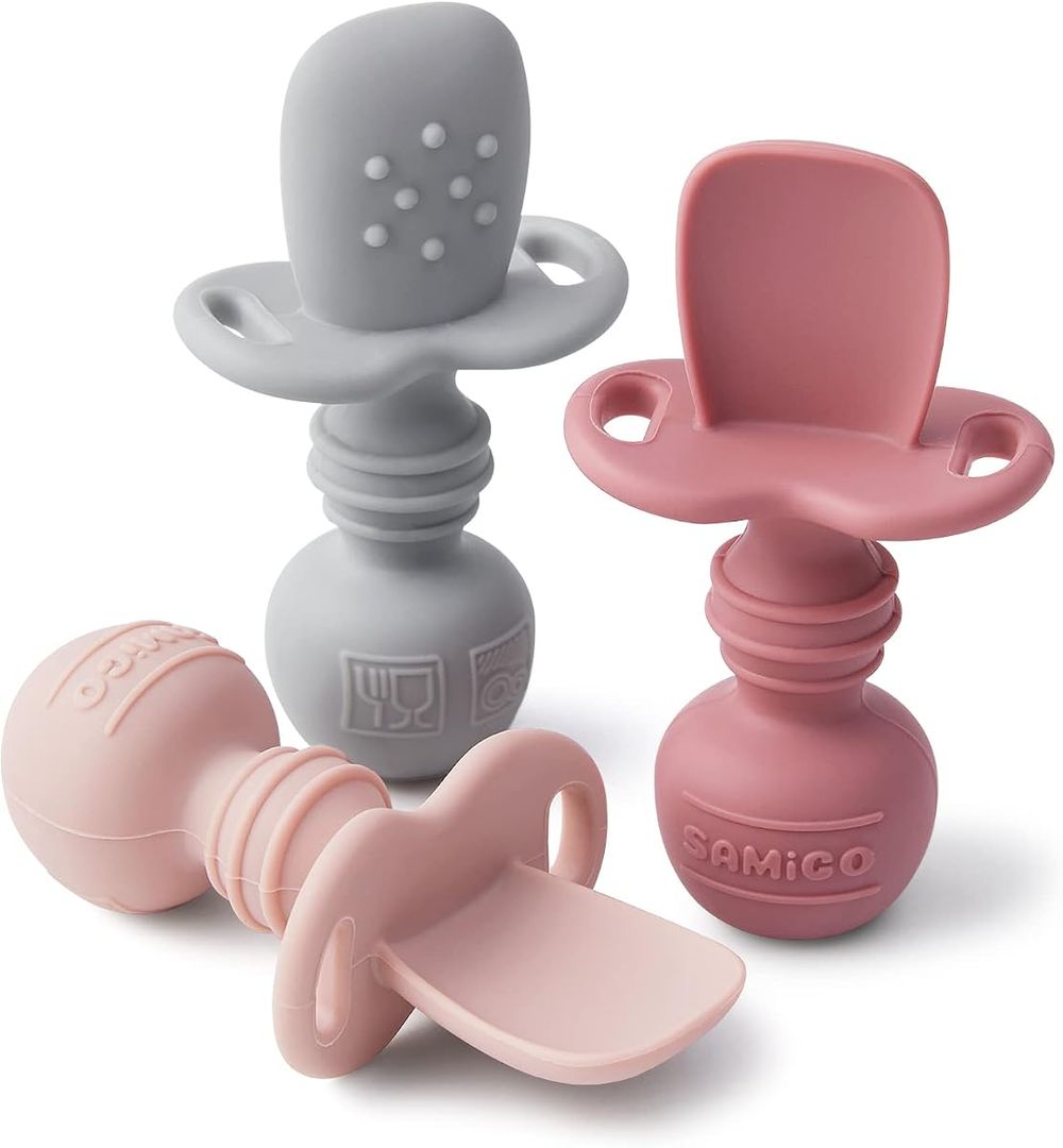 Self-feeding baby spoons, 3-pack in Rosy