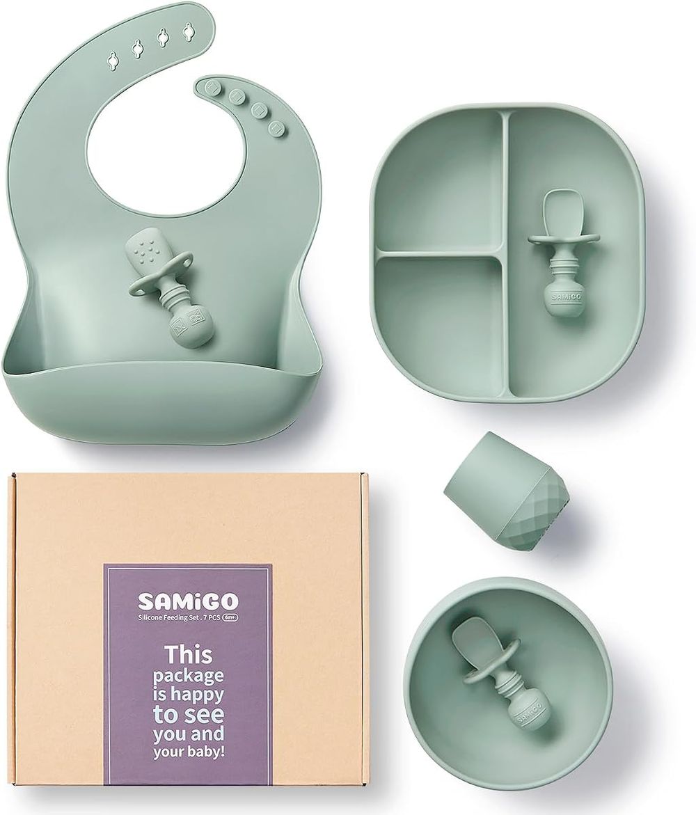 Seven-piece silicone baby feeding set in Forest A