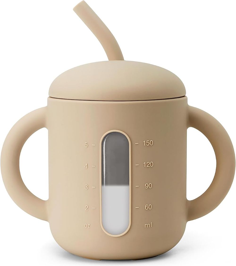Silicone straw cup with handles, 6 oz in Sand